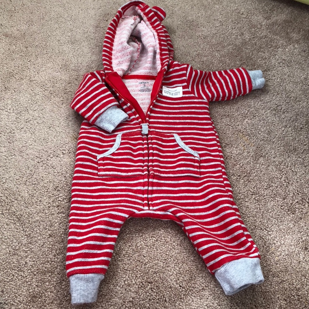 Red and gray body suit